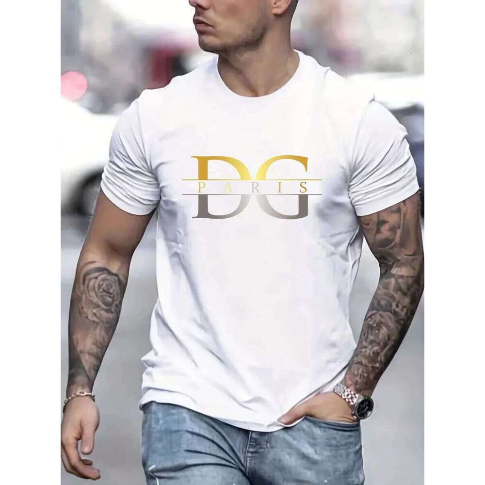 Men's T-shirt with gradient ramp letter print, quick-drying, breathable, high-quality street Harajuku clothing for summer C260228 - view 3
