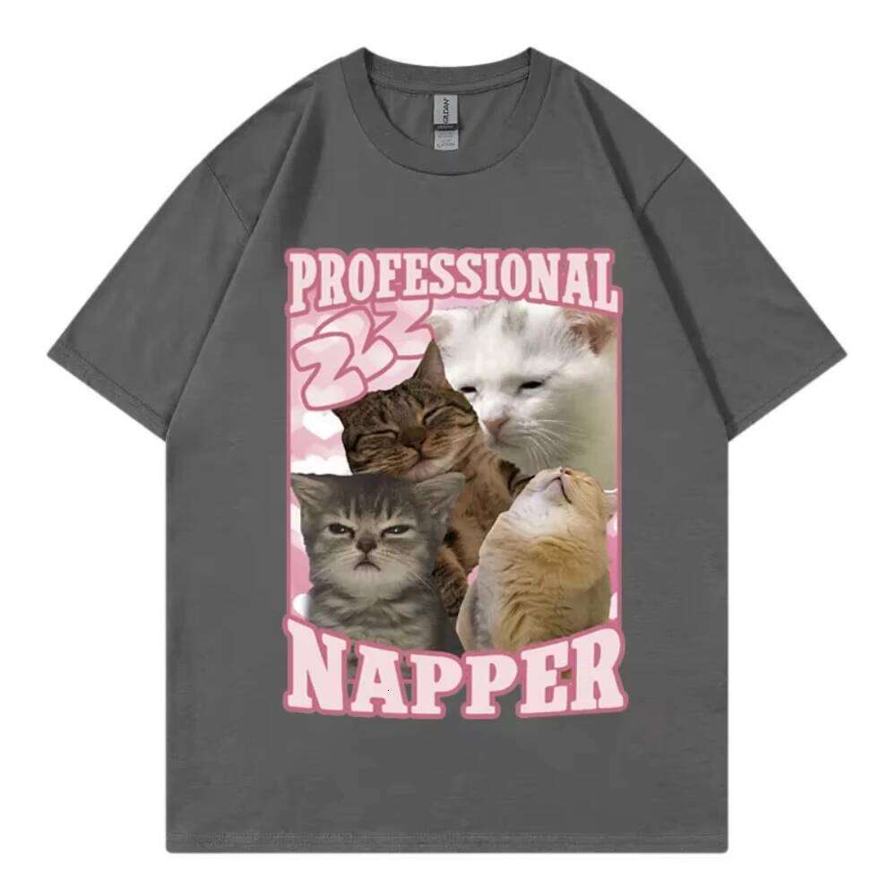Professional Napper Funny Cat Meme T-shirt Kawaii Fashion Short Sleeve Men Women T-shirts High Quality Cotton Clothing Tee Shirt C260228 - view 4