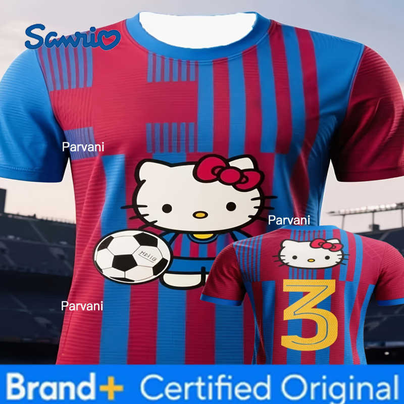 Sanrio 2026 Hello Kitty V-neck Special Edition Football Jersey Casual Sport Short Sleeve Harajuku Loose Tshirt Streetwear Kids/Adults H260228