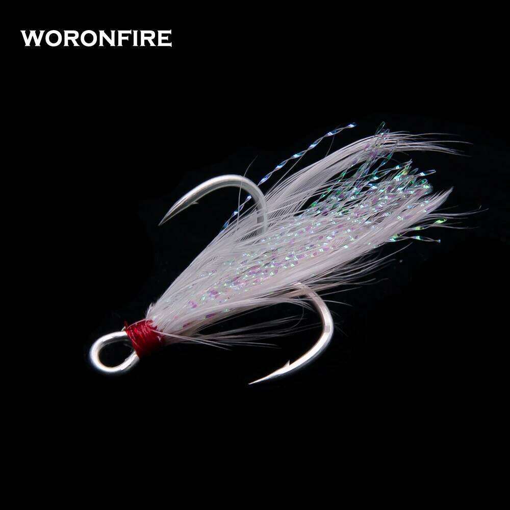 10pcs/lot Treble Hook With Feathers 1# 2# 4# 6# 8# 10# 12# Strong Pull Round Folded Triple Fishing Hooks Owner Z260228
