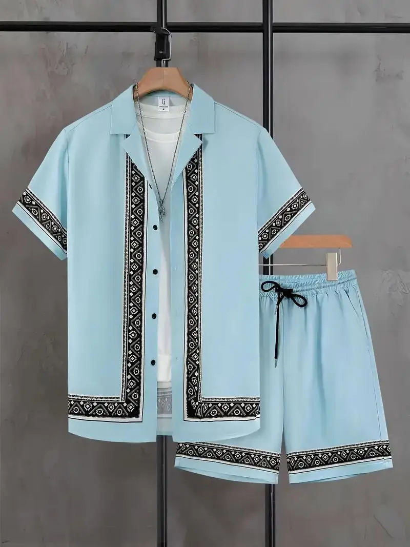 Summer Mens Shirt Set 3D Printed Casual Loose Vintage T-shirt And Shorts Set Beach Vacation Comfort Hawaiian Shirt 2 Pieces 260227
