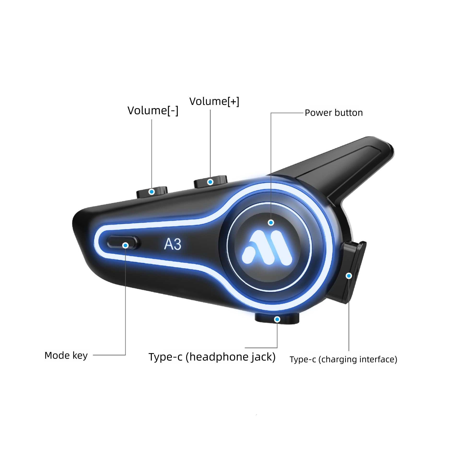 Motorcycle helmet Bluetooth headset A3 wireless intercom with full half helmet, long endurance, heavy bass, intelligent waterproof noise reduction