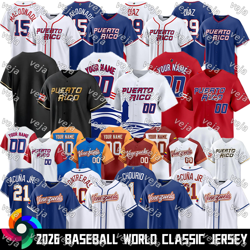 Team Venezuela Baseball jersey 2026 World Baseball Classic Jersey Jose Altuve Ronald Acuna Jr. Team Puerto Rico Baseball Jersey Yadier Molina Edwin Diaz jersey