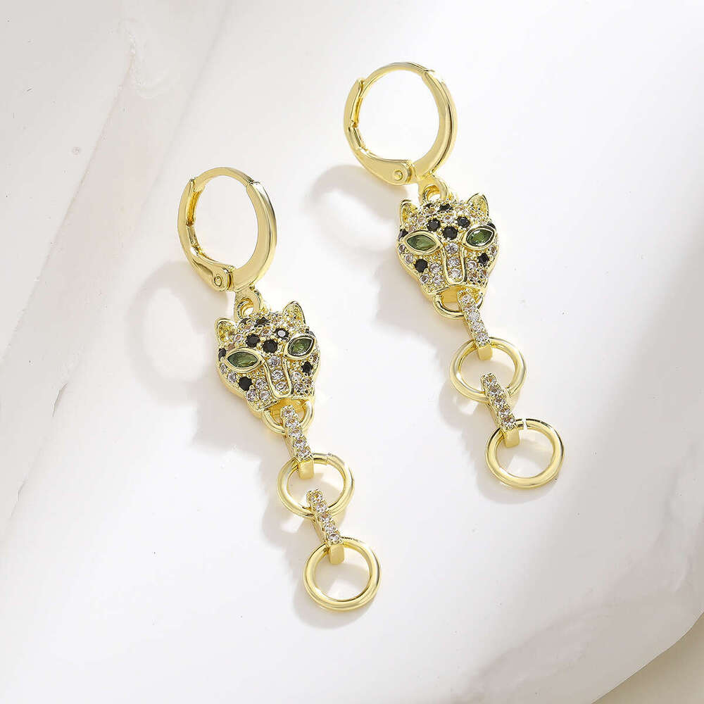 Leopard Head Pendant Earrings Designer Women's Jewelry Niche Luxury Gold-Plated Copper Earrings