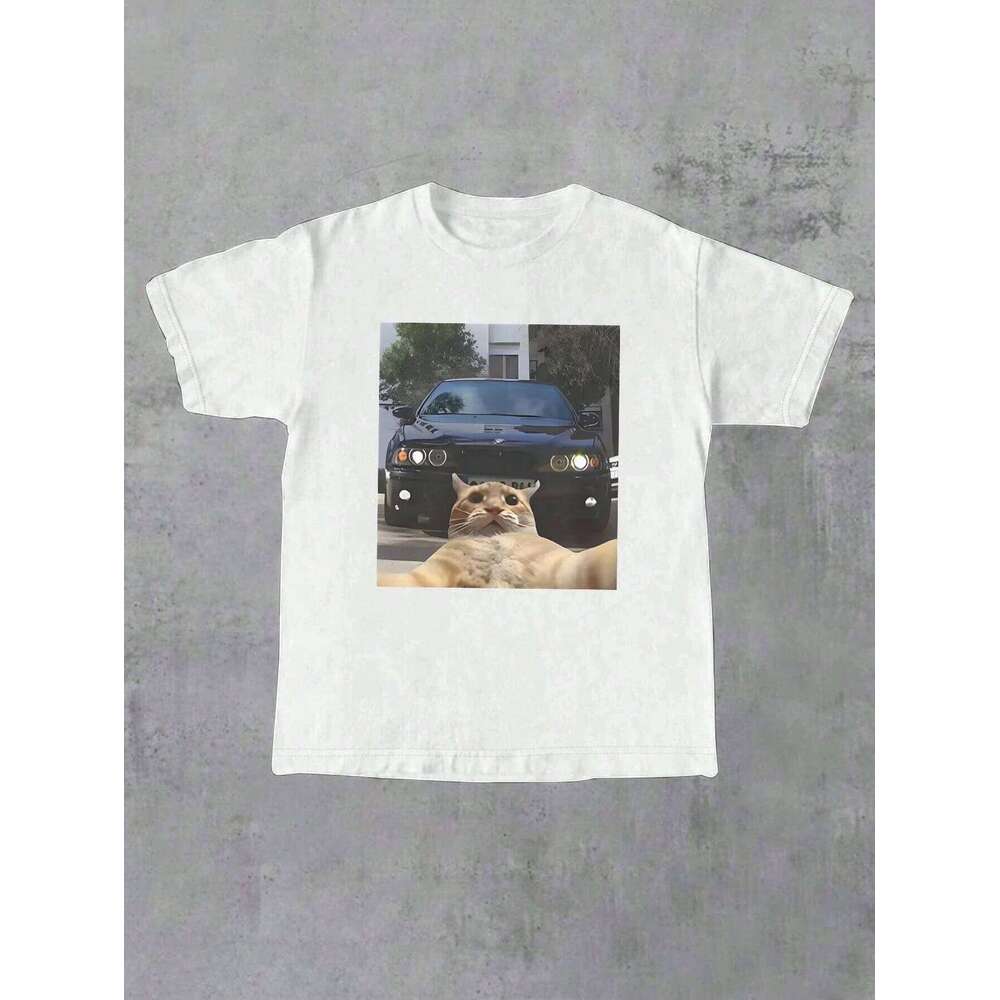 Cute Cat Selfie Meme Printed Trendy Creativity T-Shirt Fashion Funny Round Neck T-shirt Women's Clothes Casual Clothing Y2k Top C260228 - view 3