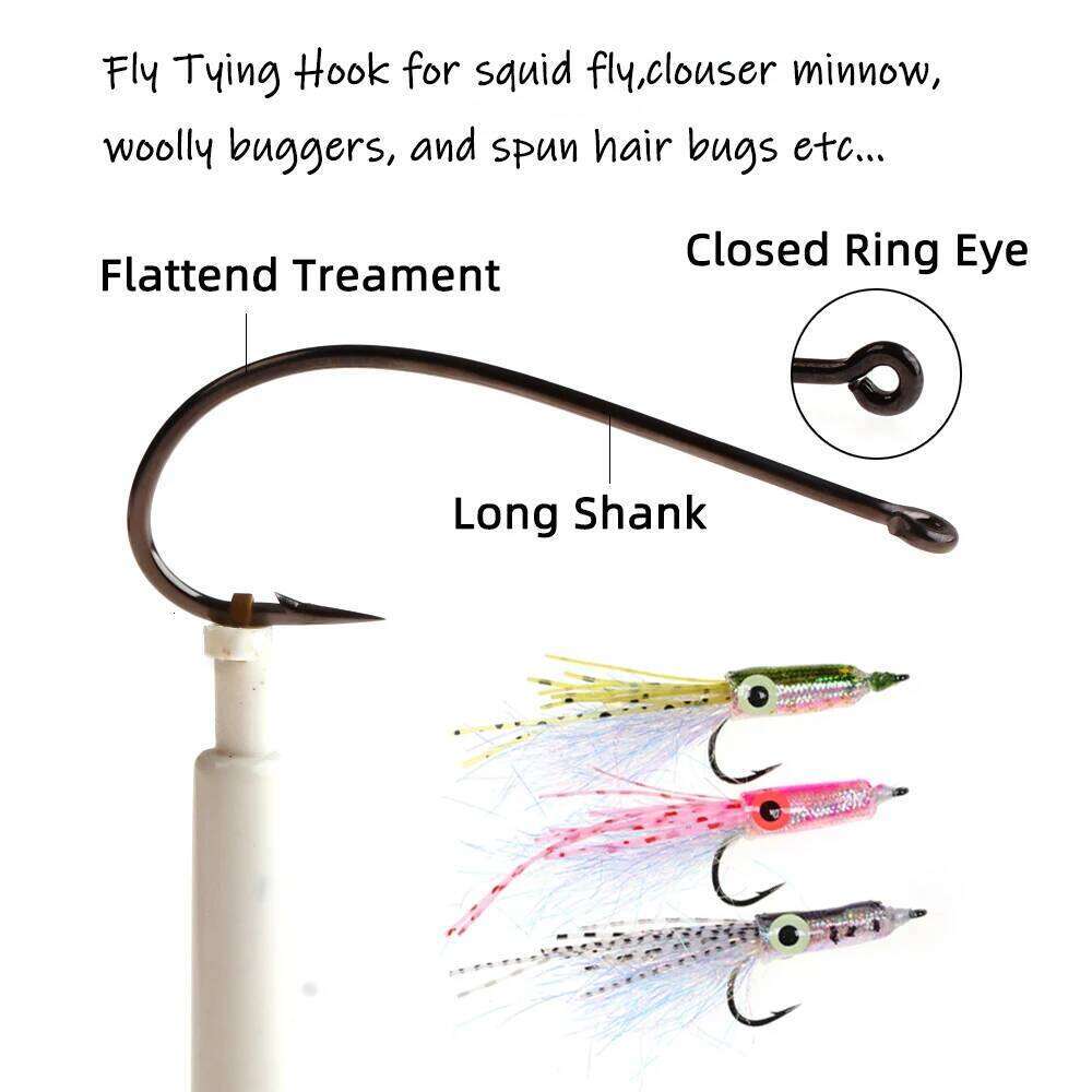 Wifreo 50PCS 16# - 2# Fishing Mid-Range Streamer Hooks Carbon Steel Barbed Hook for Minnows Woolly Buggers Trout Fly Pattern Z260228