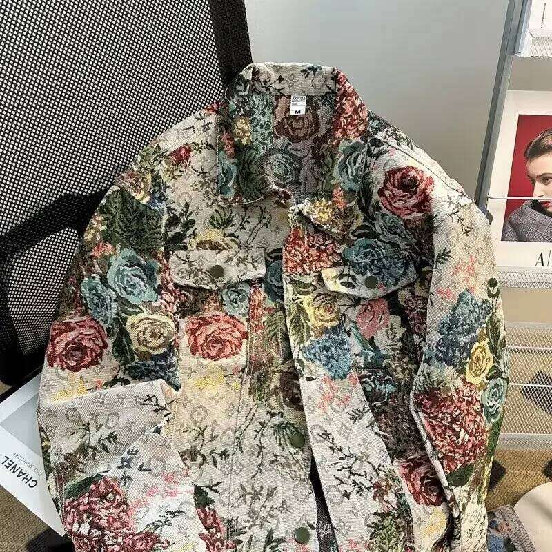 Men's Fashionable Denim High Quality Cross-Border Style Loose Fit Casual Scene Jacquard Lapel Jacket
