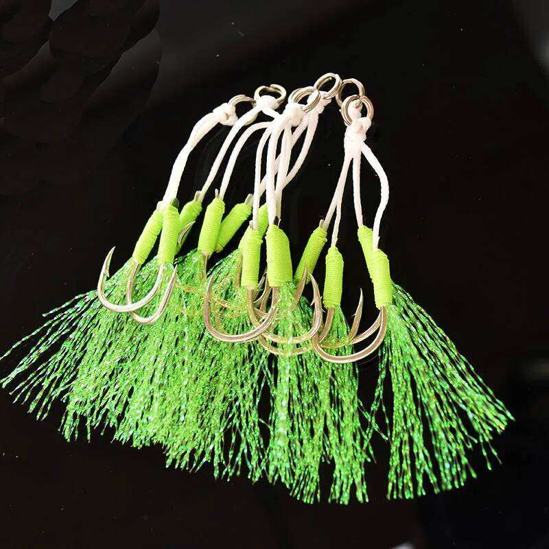 5pcs / Bag Szie 10 To 20 Luminous High-carbon Steel Slow Jigging Assist Double Fishing Hooks For Salt Water Z260228