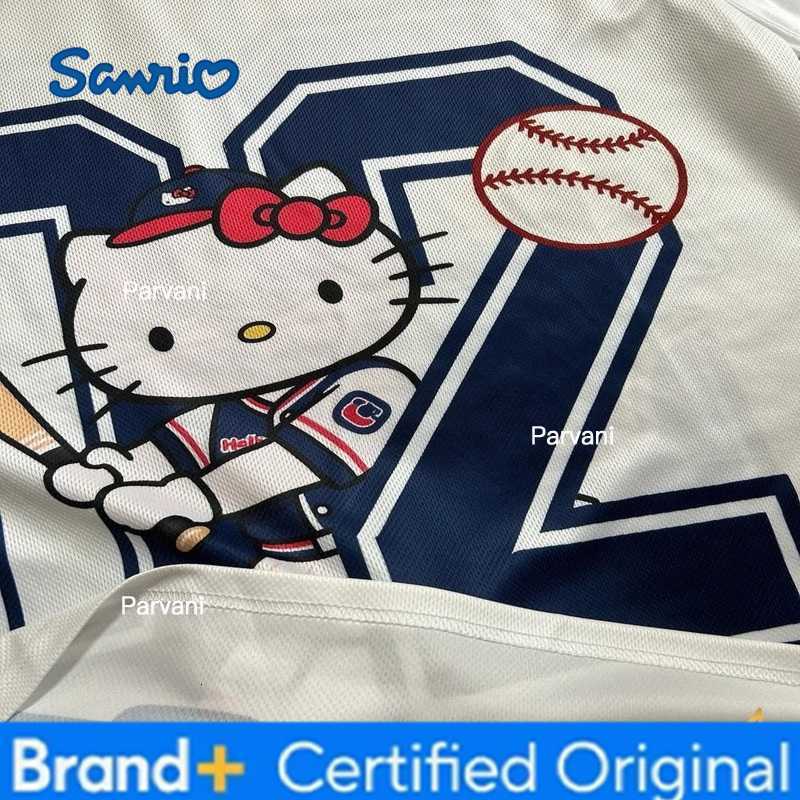 Sanrio Summer Hello Kitty Tshirt Cartoon Sportswear Women Men Y2K V-neck Loose Casual Lightweight Breathable Streetwear Tops H260228