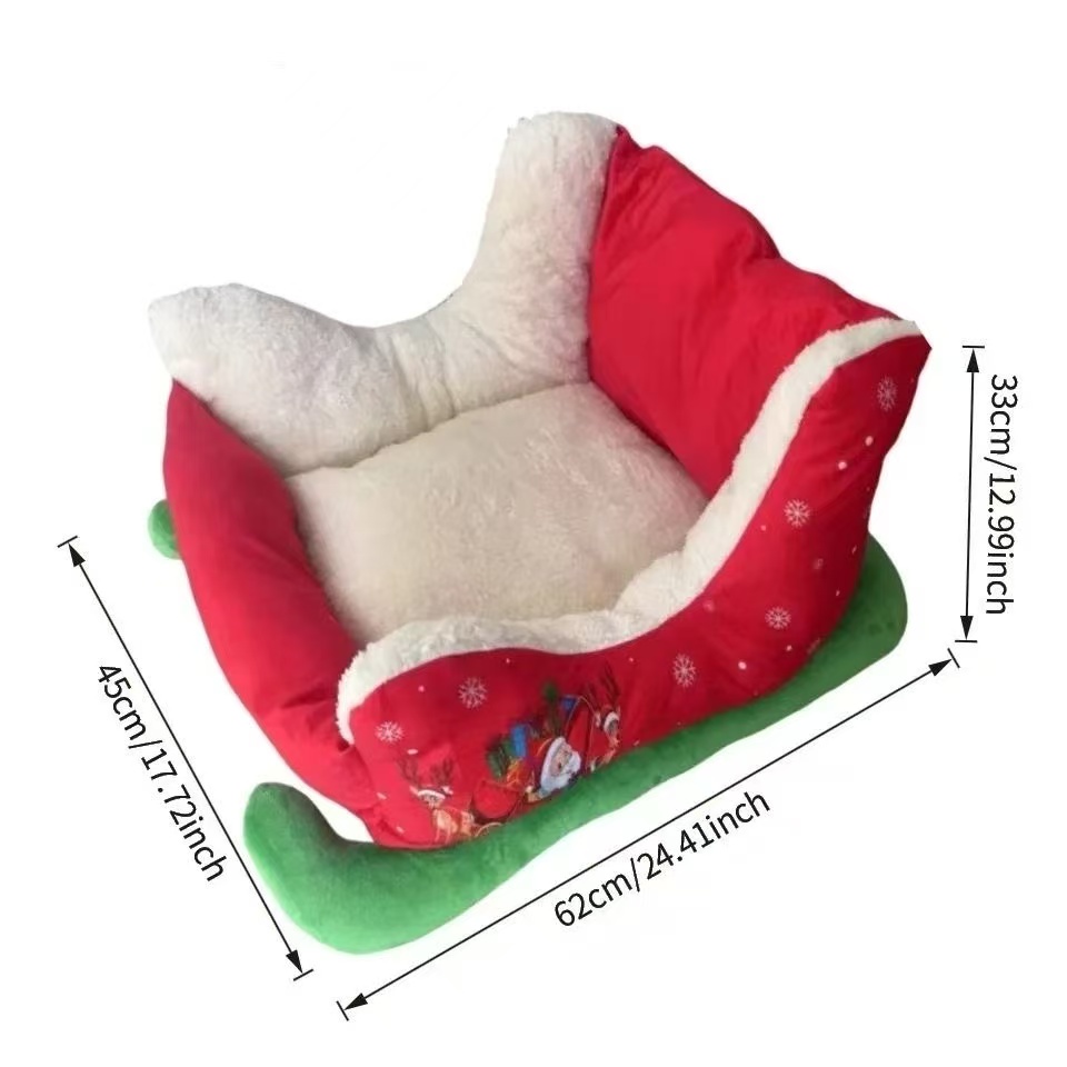 Christmas cat bed, sled bed, winter bed, deep sleeping bed for pets, soft and safe, removable and washable, warm in winter.