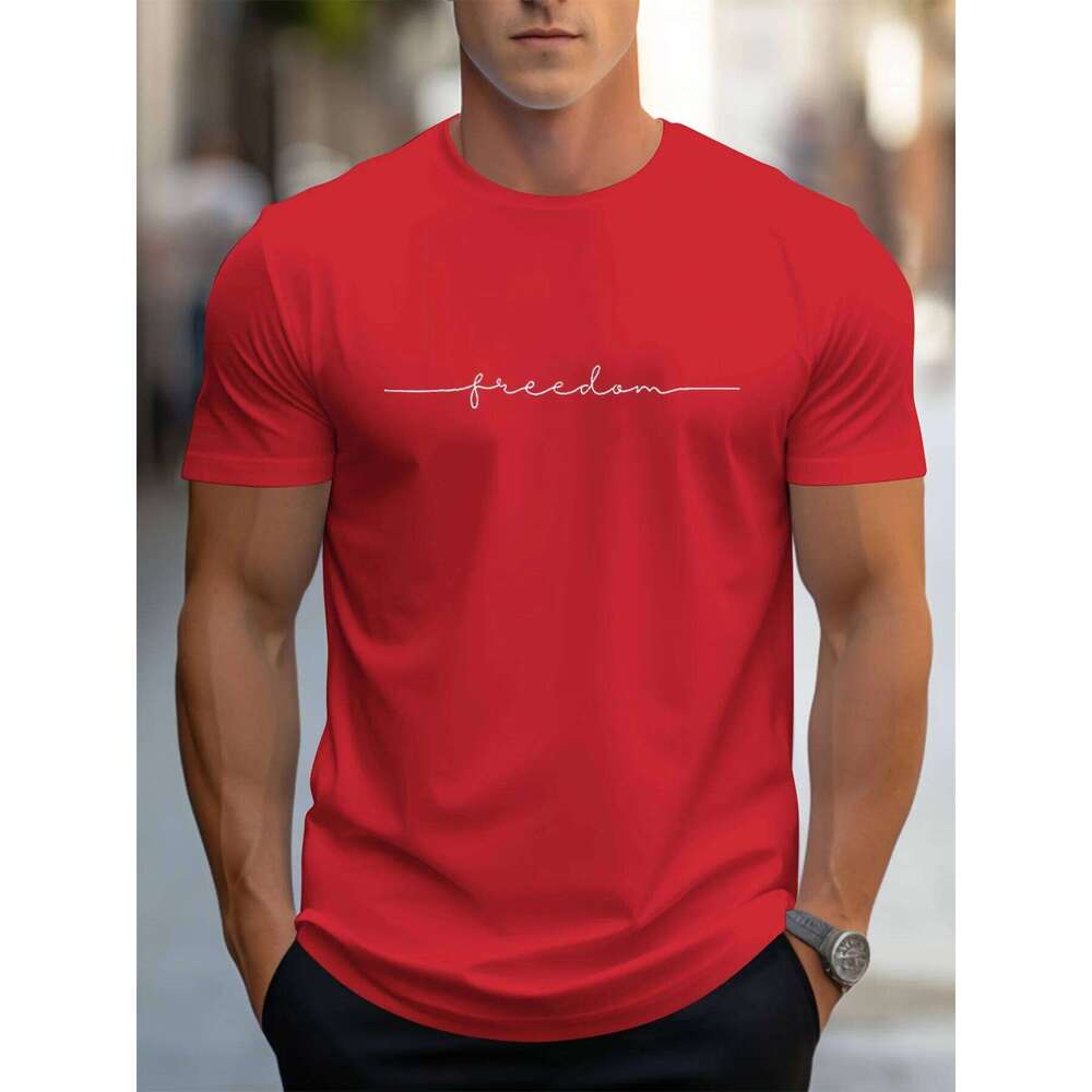 Men's 100% cotton summer fashionable casual loose plus size freedom graphic printed sports round neck short sleeved T-shirt top C260228 - view 4