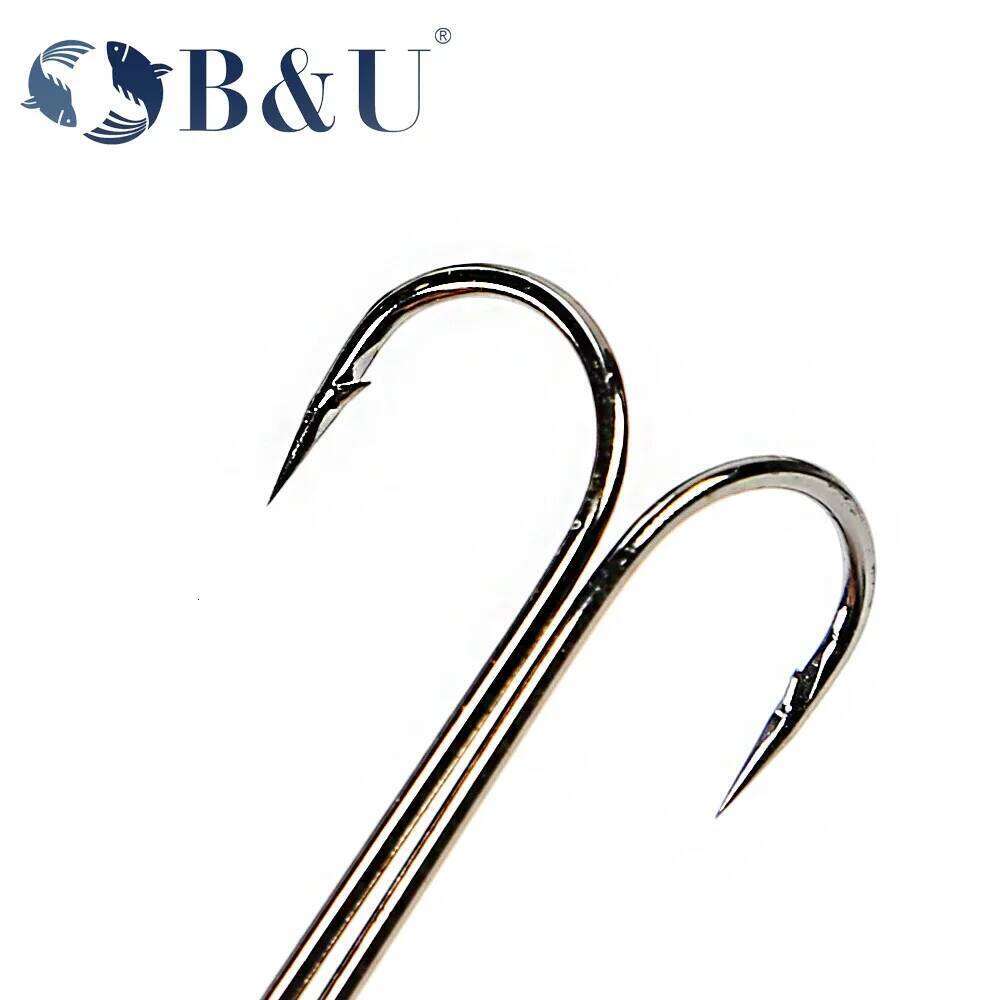 B&U hooks Super Long Double Hook long high carbon steel fishing tackle different sizes equiped with soft lure Z260228