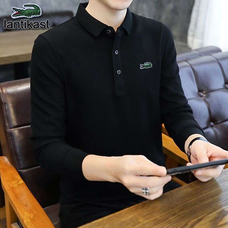 Noble Crocodile Spring and Autumn Embroidered designer handbag Men's Outerwear Long Sleeve Polo Shirt Slim Fit Plus Size LANTI KAST Striped New C