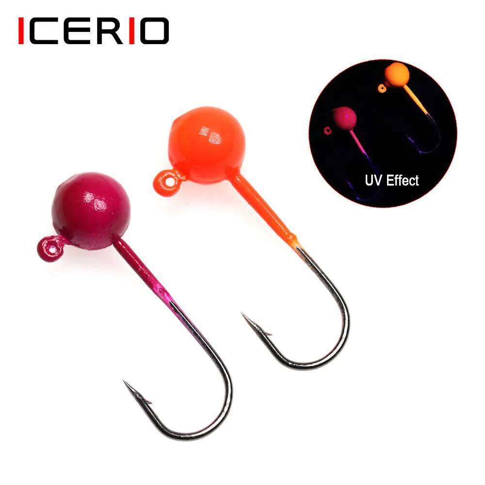 ICERIO 10PCS 3g 5g Weighted Round Shape UV Coated Paint jig head Barbed Fishing Soft Worm Lure Hook Orange Rose Z260228