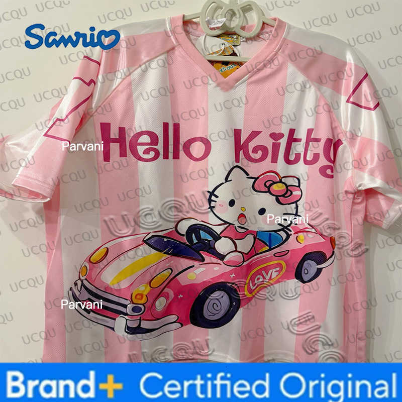 Sanrio Hello Kitty Tshirt Cartoon Sportswear Women Men V-neck Loose Casual Lightweight Breathable Streetwear Cosplay Clothing H260228