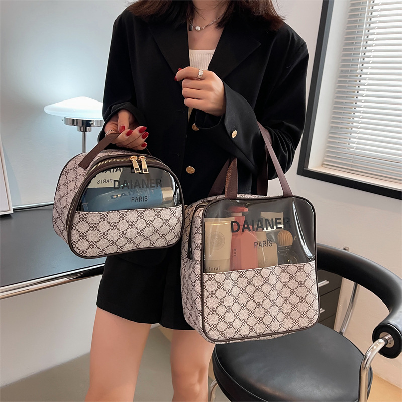 Retro Transparent Makeup Bag Portable Travel Waterproof Toiletry Bag Multifunctional Luxury Cosmetic Pouch Designer Makeup Bag Large Capacity Storage  - view 3