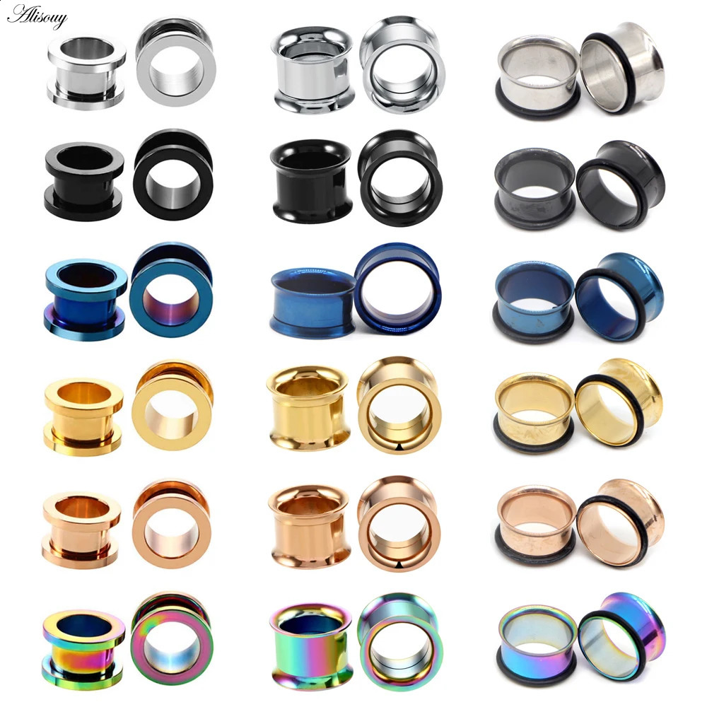 1pc 2mm-25mm Stainless Steel Ear Plugs Tunnels Rose Gold Color Screwed Earrings Expander Earlet Gauges Body Piercings Jewelry260528BJ