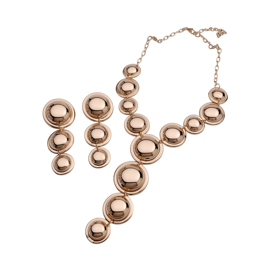 European American cross-border metallic glossy round stud earrings necklace set, fashionable and unique, with an exaggerated niche design aesthetic - view 9