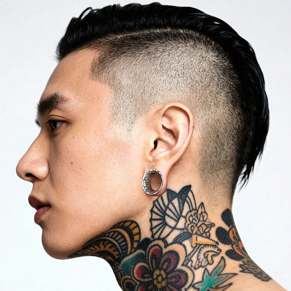 Casvort 2PCS 316L Stainless Steel Hammer Ear Tunnels Plugs Stretcher Studs Piercing Body Jewelry Unisex Hip-Hop Punk 260528BJ - view 5