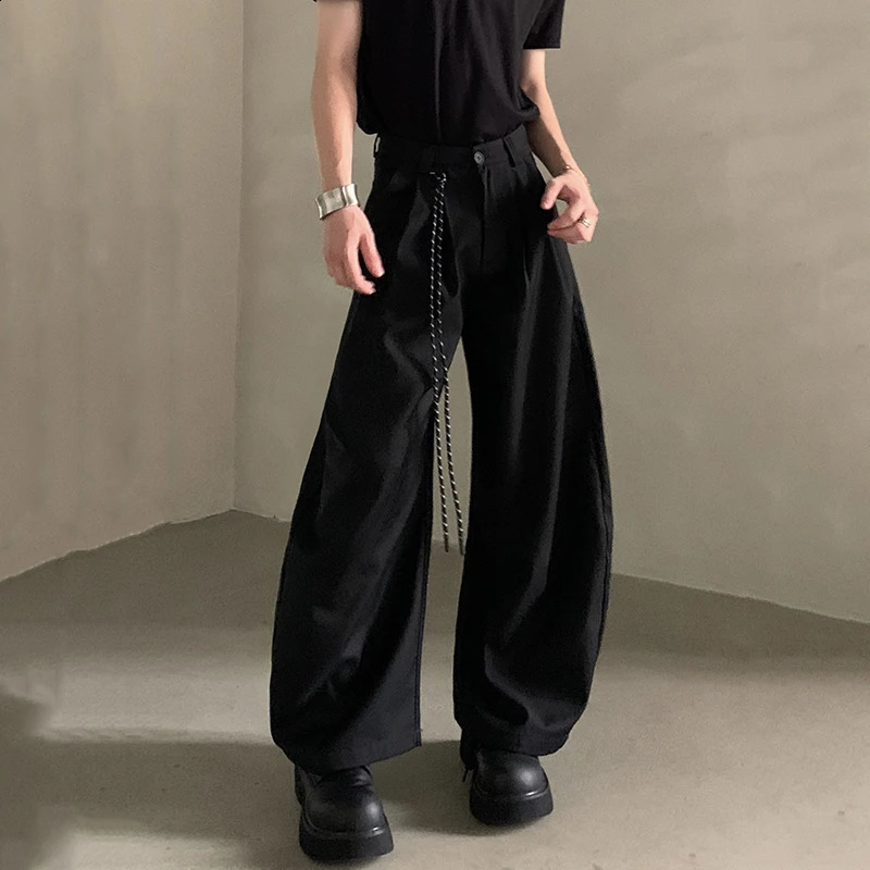 IEFB Fashion Mens Suit Pants Solid Color Casual Pleated n Loose Wide Leg Cleanfit Curved Knife Trousers Summer 9W3821 y260618 - view 4