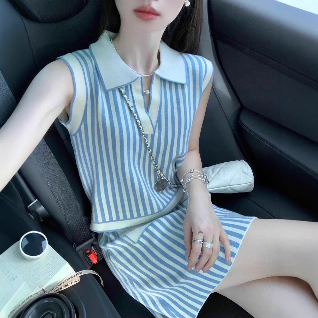 Bestseller Nanyou New SD Home 2024 Spring/Summer Collection, White Blue Striped Tank Top Skirt Style, Casual And High End Style Set 8 Ddmylion
