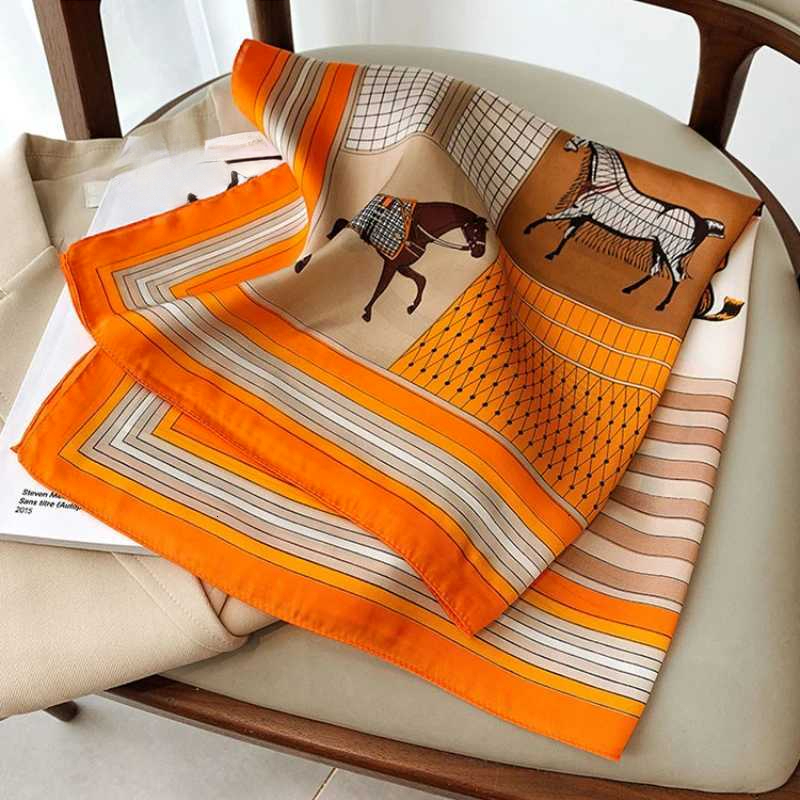 Luxury Brand Design Silk Square Scarf for Women Satin Shawls Casual Scarves Hjiab Hair Bandana Fashion 7070cm