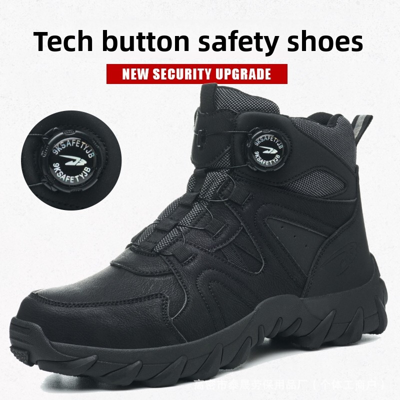 Mens Black High Top Safety Work Boots Non Slip Anti Smashing Anti Stabbing Daily Footwear Industrial Shoes