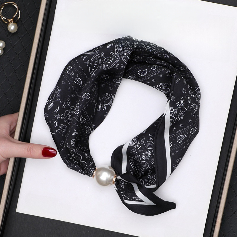 Exotic Style Pearl Magnetic Clasp Silk Four-Season Decorative Neck Protector Concealer Scarf Women's Small Tail Ribbon - view 4