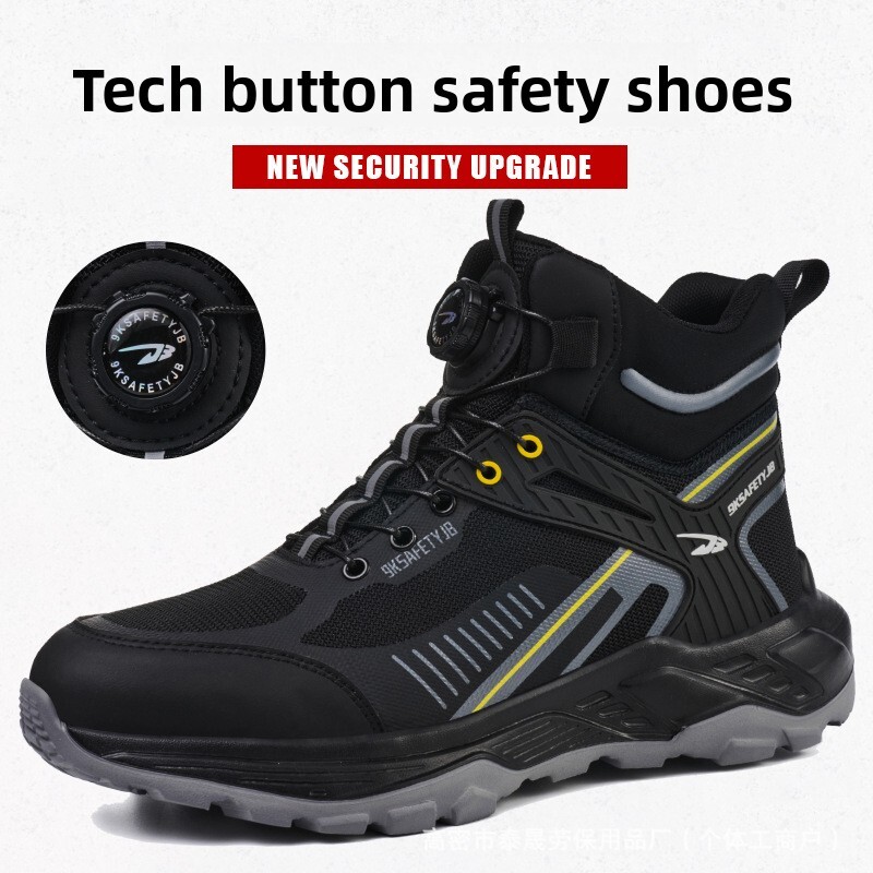Mens Black High Top Safety Work Boots Non Slip Anti Smashing Anti Stabbing Daily Footwear Industrial Shoes - view 7