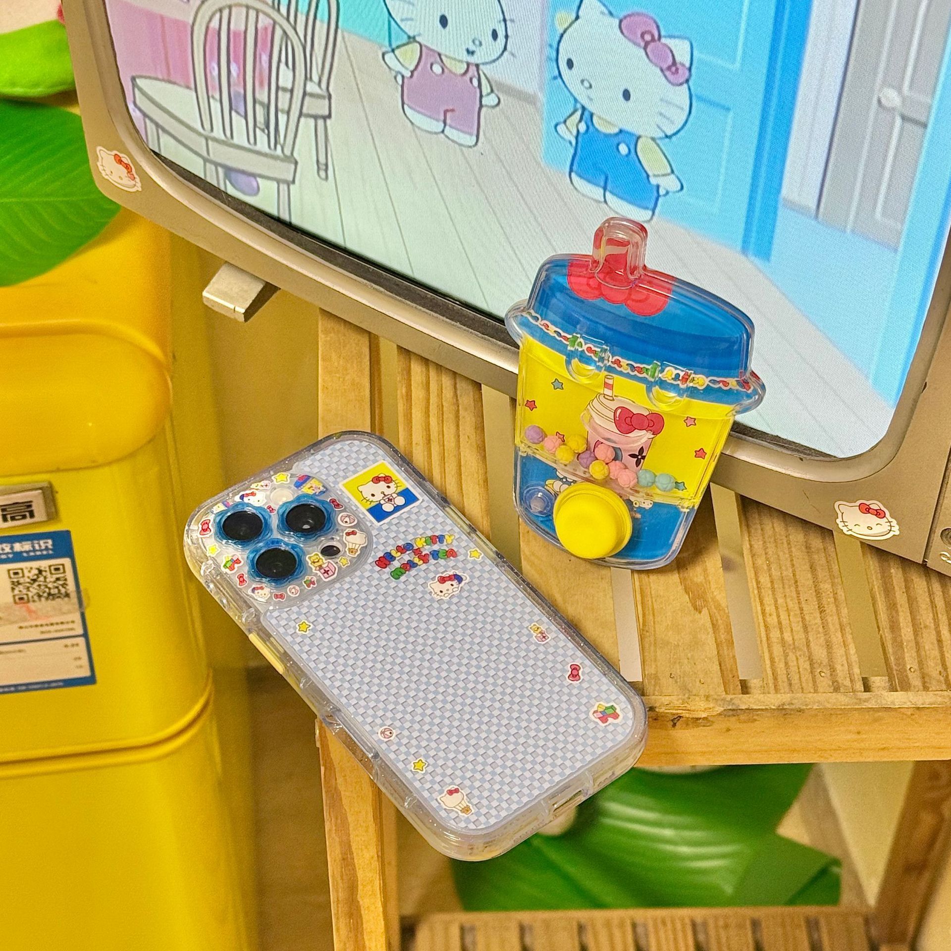 Super stress-relief game water machine yellow cover milk tea KT phone case suitable for iPhone 16, Apple 15 Pro Max, 14/13