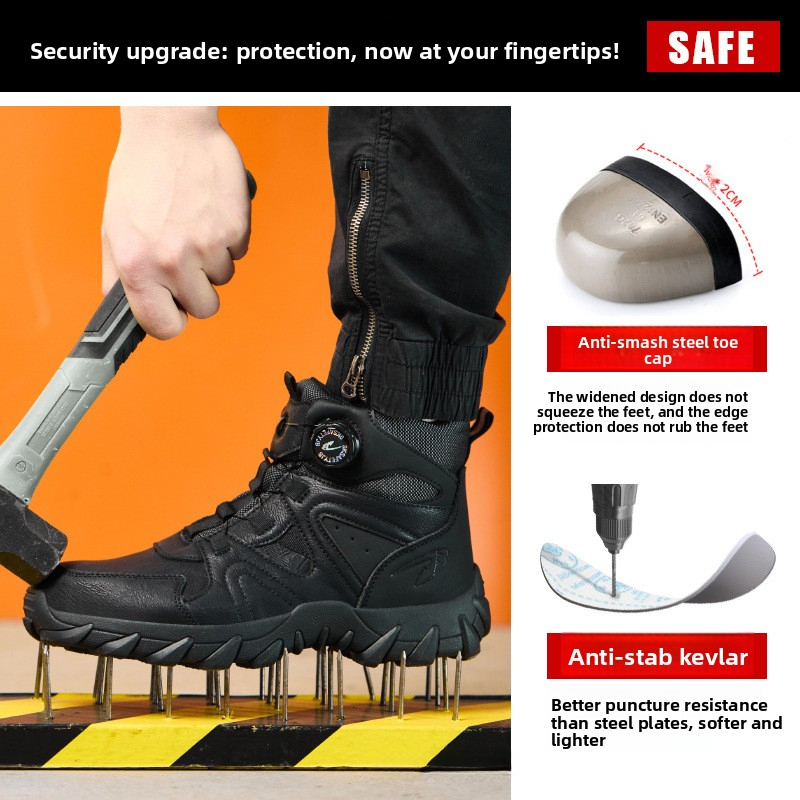 Mens Black High Top Safety Work Boots Non Slip Anti Smashing Anti Stabbing Daily Footwear Industrial Shoes - view 3