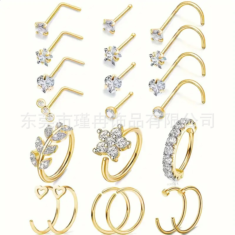 122 sets of nose nails made of stainless steel with diamond-encrusted zirconium puncture jewelry nose ring set 250807