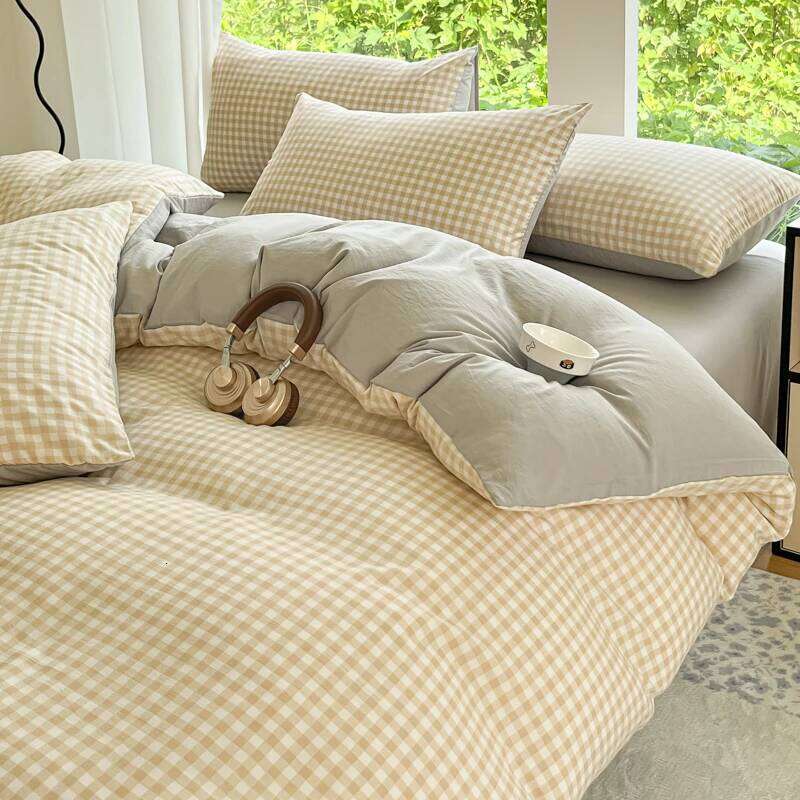 3pcs Simple, soft and skin-friendly 3-piece set (1 duvet cover +2 pillowcases) (without core)Striped checkered 26Y0601