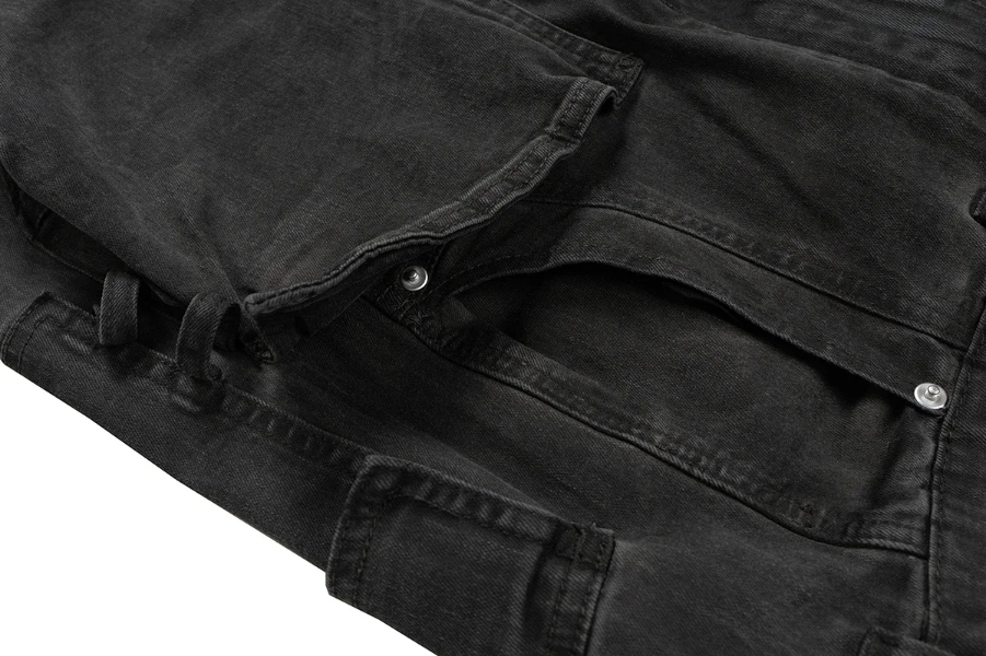 High Street Washed Pockets Jeans Men Women Straight Pants Oversized Denim Trousers