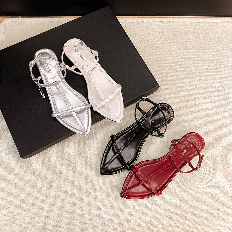 New style with the same temperament, sloping heel, pointed toe, personalized high-heeled sandals, one line slim strap, open toe buckle sandals for wom