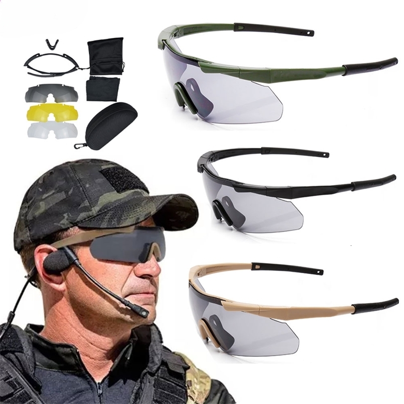 3 Lens Tactical Goggles CS Airsoft Windproof Shooting Polarized Glasses HD Motorcycle Cycling Outdoor Safe Glasses 260529