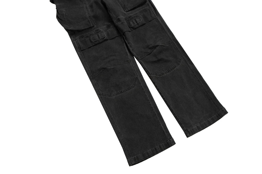 High Street Washed Pockets Jeans Men Women Straight Pants Oversized Denim Trousers