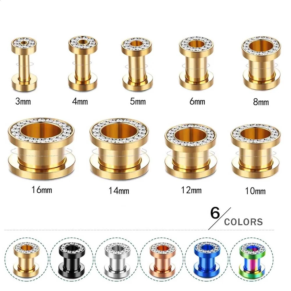 1Pair CZ White Zircon Ear Tunnel Expander Stainless Steel Earrings Ear Stretcher Piercings Jewelry Double Flared Screw Fit Ear260528BJ - view 5