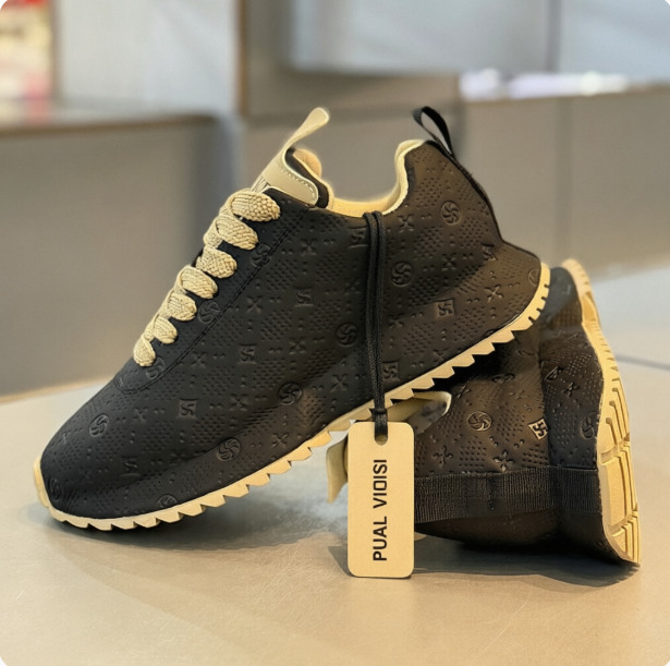 Mens Daily Footwear Black Embossed Pattern Retro Running Sneakers Beige Accent Non Slip Casual Shoes - view 3
