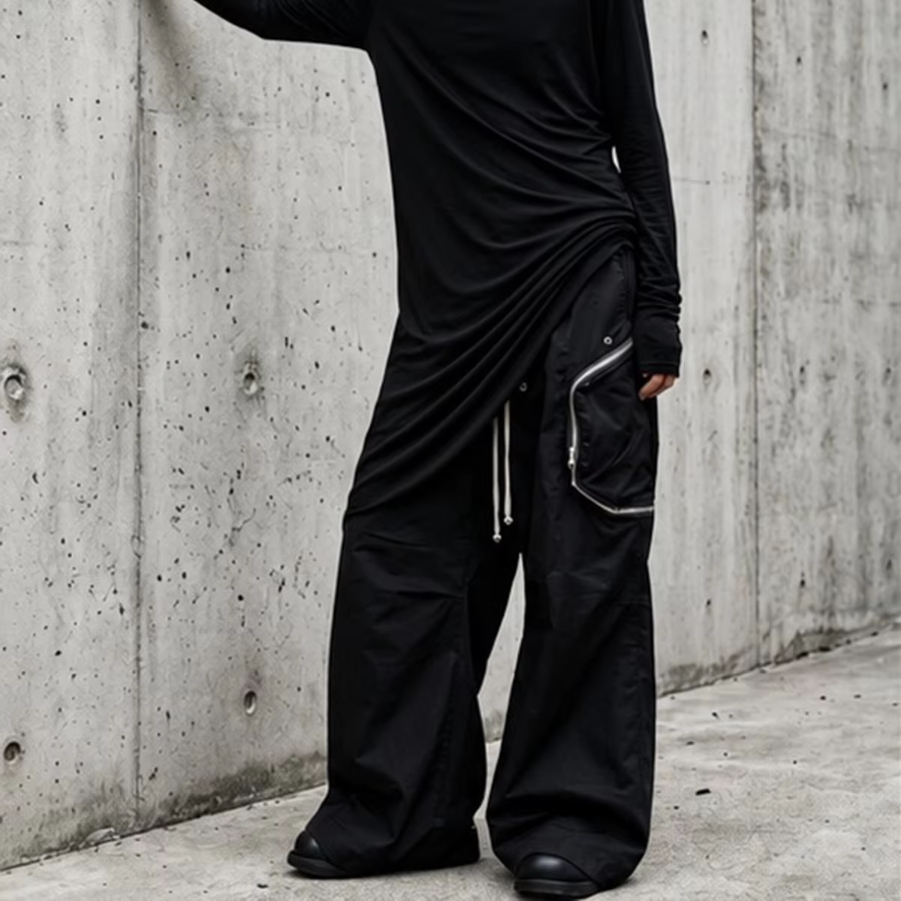 Zippers Large Pockets Cargo Pants Men and Women High Street Wide Leg Baggy Trousers