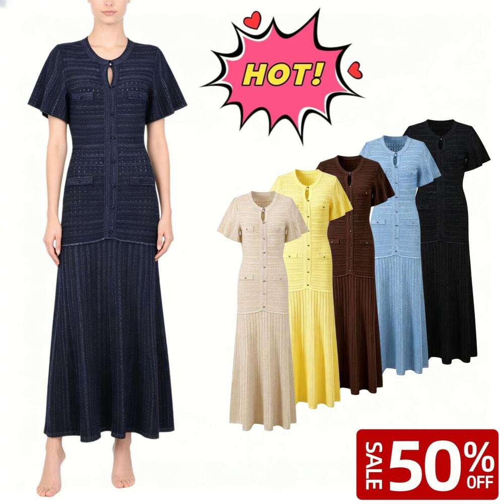 Designer Sandros Luxury Dress Women Knitted Bodycon Dress Hot Stamping Diamond Hollow Out Bubble Sleeve Fashion Party Dress