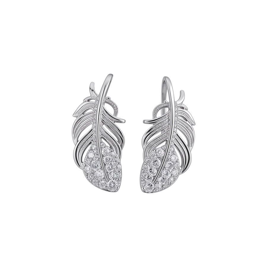 Silver needle with crushed diamonds, feathers, flowers, exquisite fashionable niche design earrings, light luxury and high-end beautiful earrings - view 9