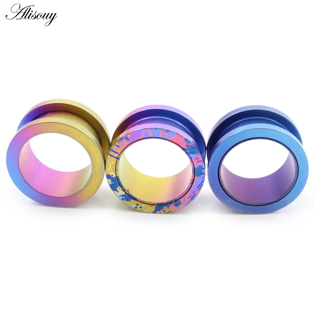 Alisouy 1PC G23 Gradient Color Splashing Ink Ear Tunnels Plugs Expander Stretcher Gauges Earrings Piercing Body Jewelry260528BJ - view 4