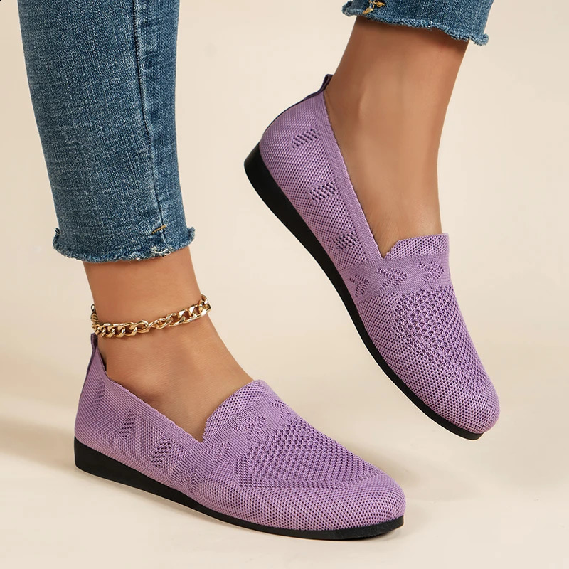 Casual round-toe knitted shoes comfortable walking shoes flat slip-on pumps 260525