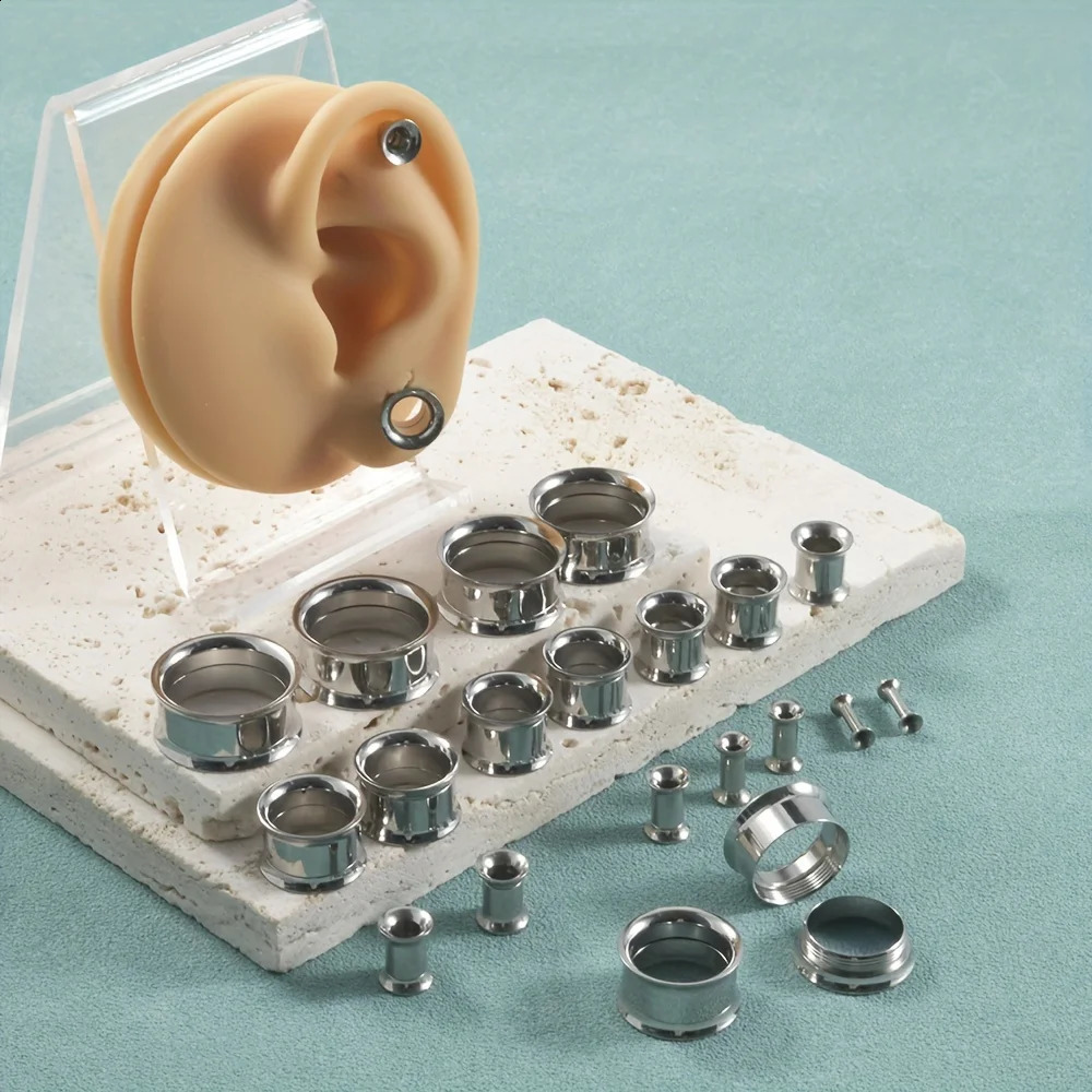 1 Pair/12 Pairs Set Stainless Steel Internal Threaded Ear Plugs Mix Sizes Tunnels Flesh Earring Gauges Hollow Piercings 2-20mm260528BJ