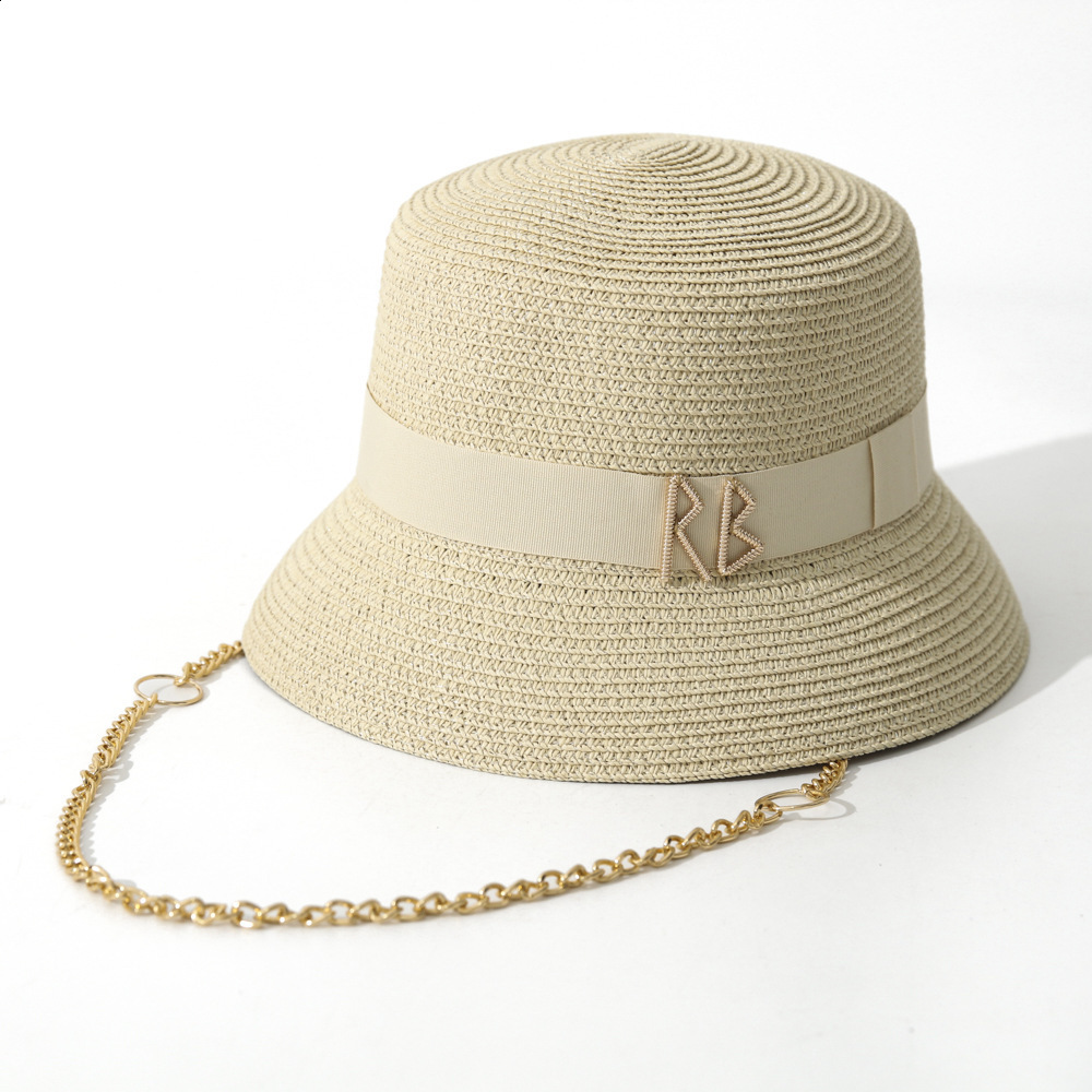 Chain Strap Straw Fedora Hat Embellished Beach Hats with Chain For Women Straw Woven Sun Hats Summer Holidaty Panama Hat 250103