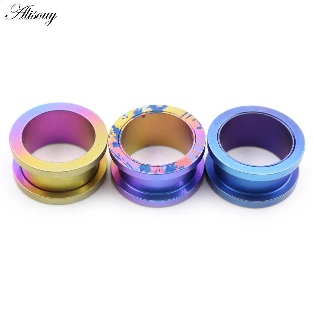 Alisouy 1PC G23 Gradient Color Splashing Ink Ear Tunnels Plugs Expander Stretcher Gauges Earrings Piercing Body Jewelry260528BJ - view 3