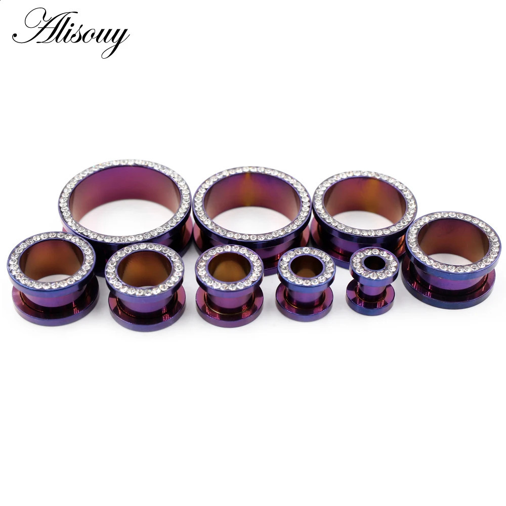 Alisouy 2pcs Stainless Steel Crystal Zircon Ear Tunnels Plug Screw Fit Colorful Ear Flesh Gauge Ear Expanders Piercing Jewelry260528BJ - view 4