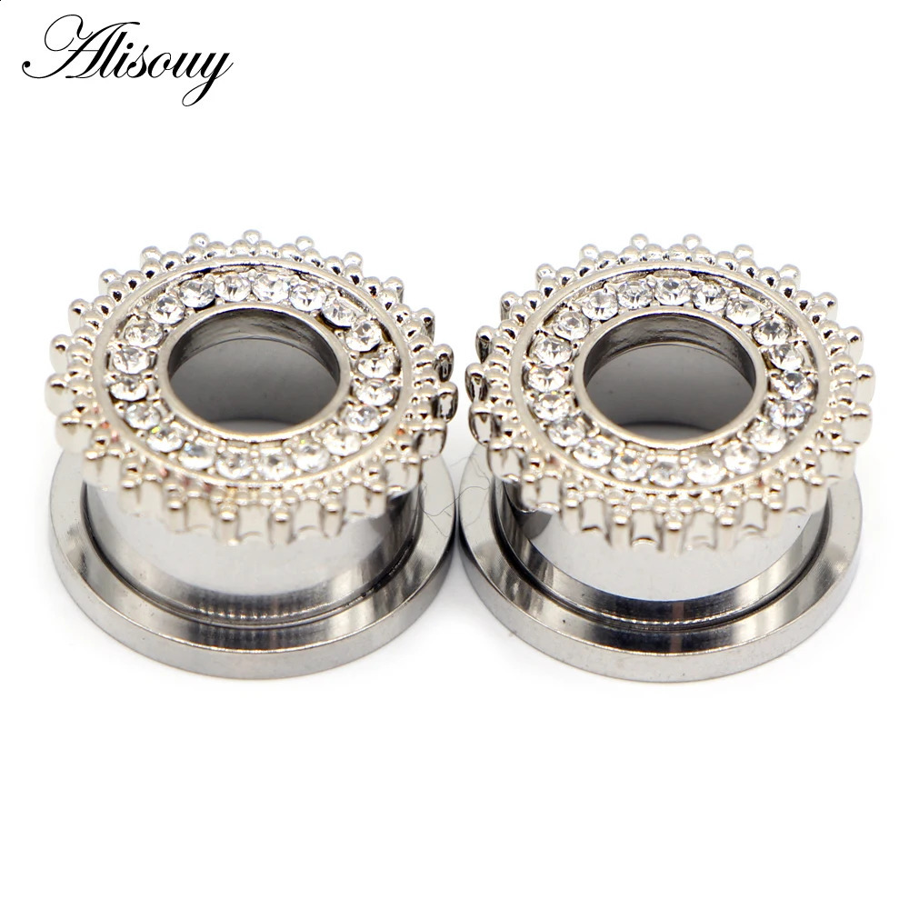 Alisouy 2pcs Water Drop Crystal Dangle Stainless Steel Ear Gauges Plugs Tunnel Expander Earring Stretcher Piercing Body Jewelry260528BJ - view 6