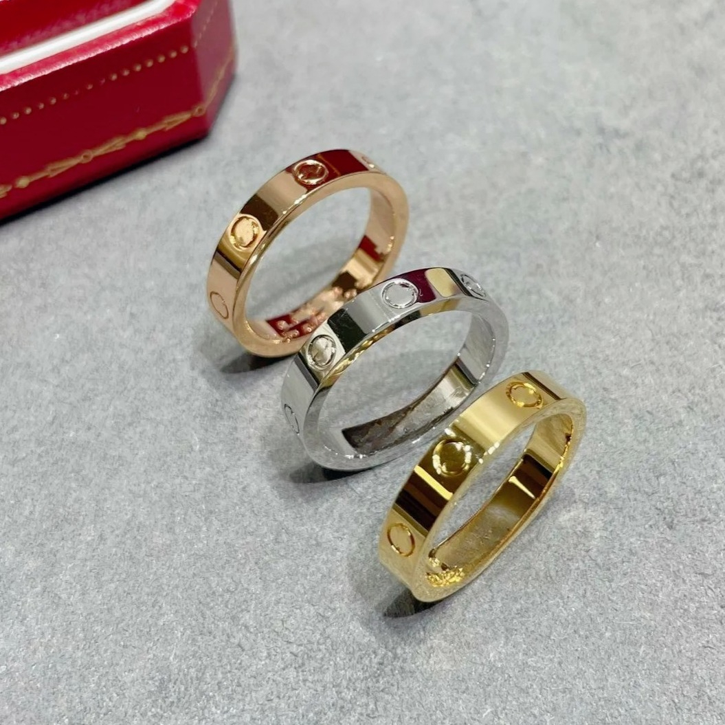 Love Rings Mens Womens Rose Gold Jewelry Classic Luxury Designer Titanium Plated Tarnish Free Rings 4mm 5mm 6mm Ring Gifts